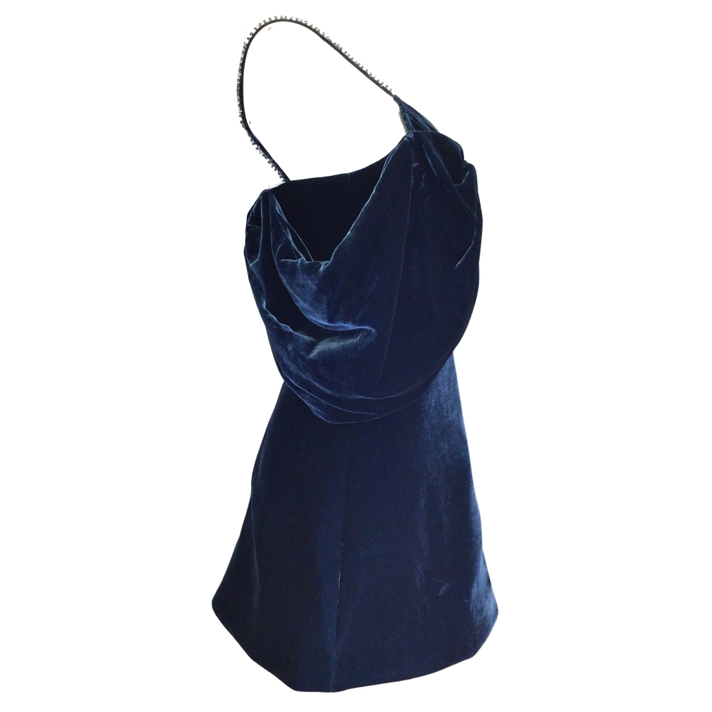 Leo Lin Sofia Midnight Blue Velvet Bow Mini Dress