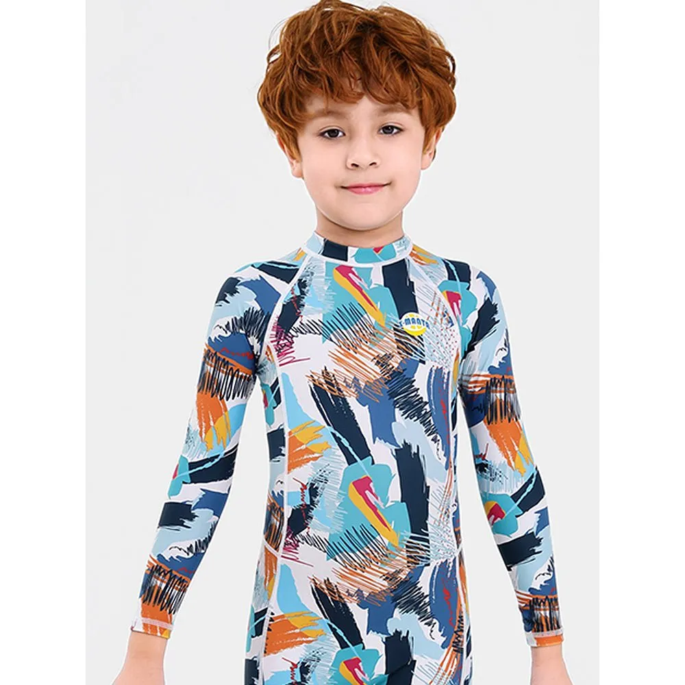 Little Surprise Box Full Sleeves Knee Length Multi Geometric Print Kids Swimwear