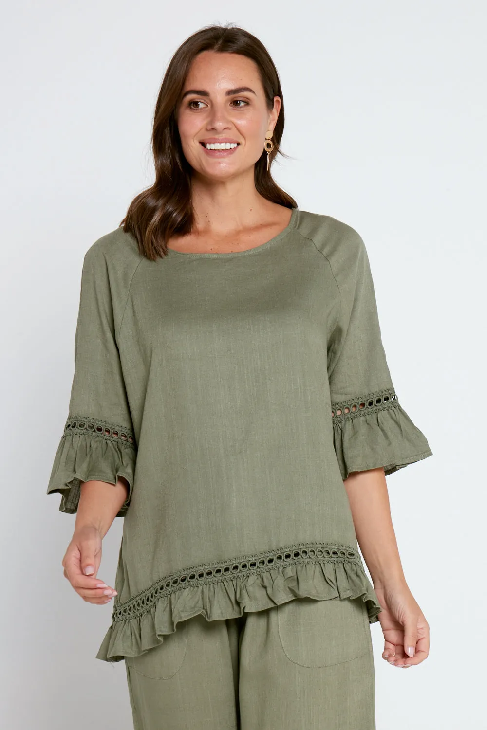 Lorelei Linen Top - Khaki