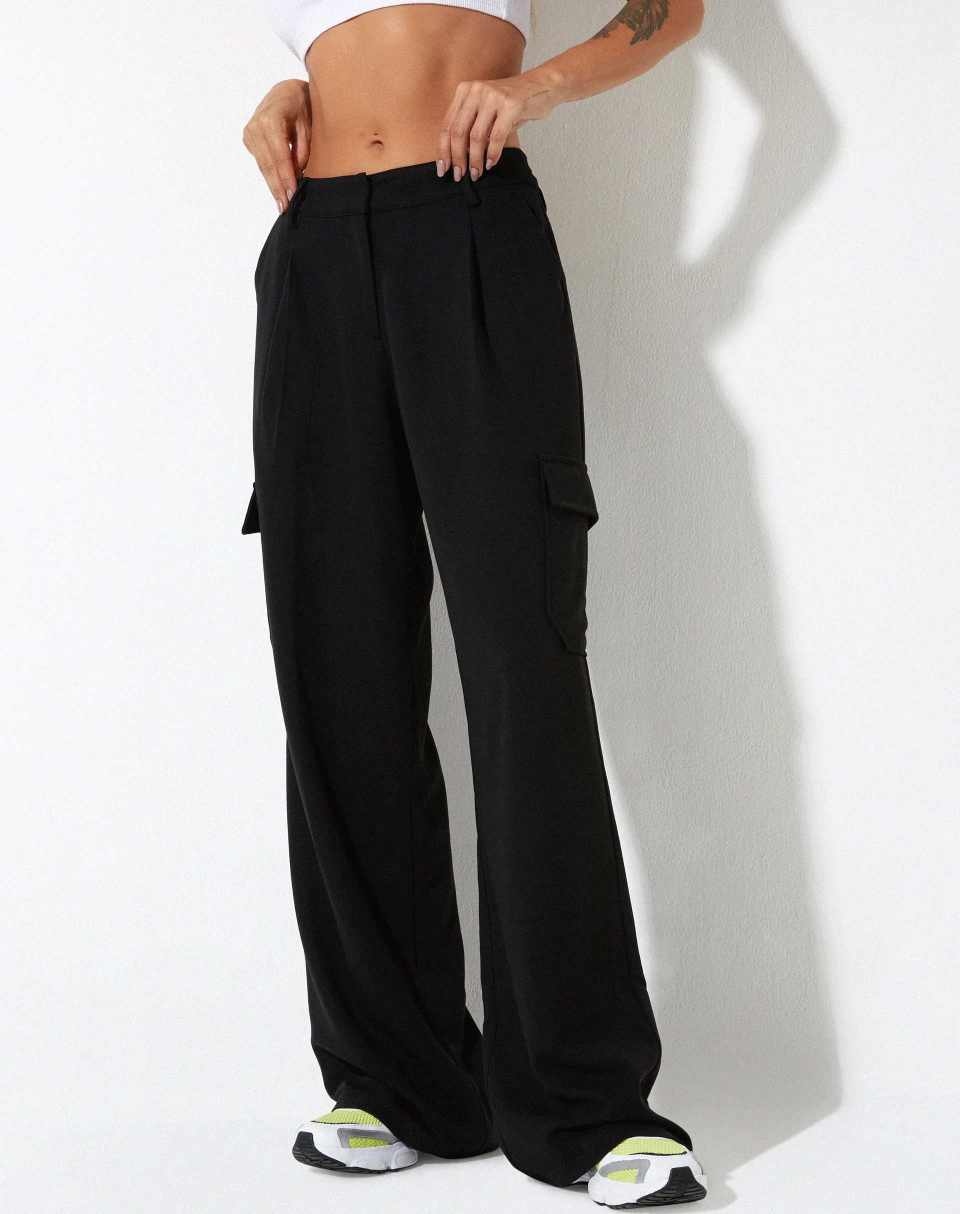 Low Rise Abba Cargo Trouser in Tailoring Black