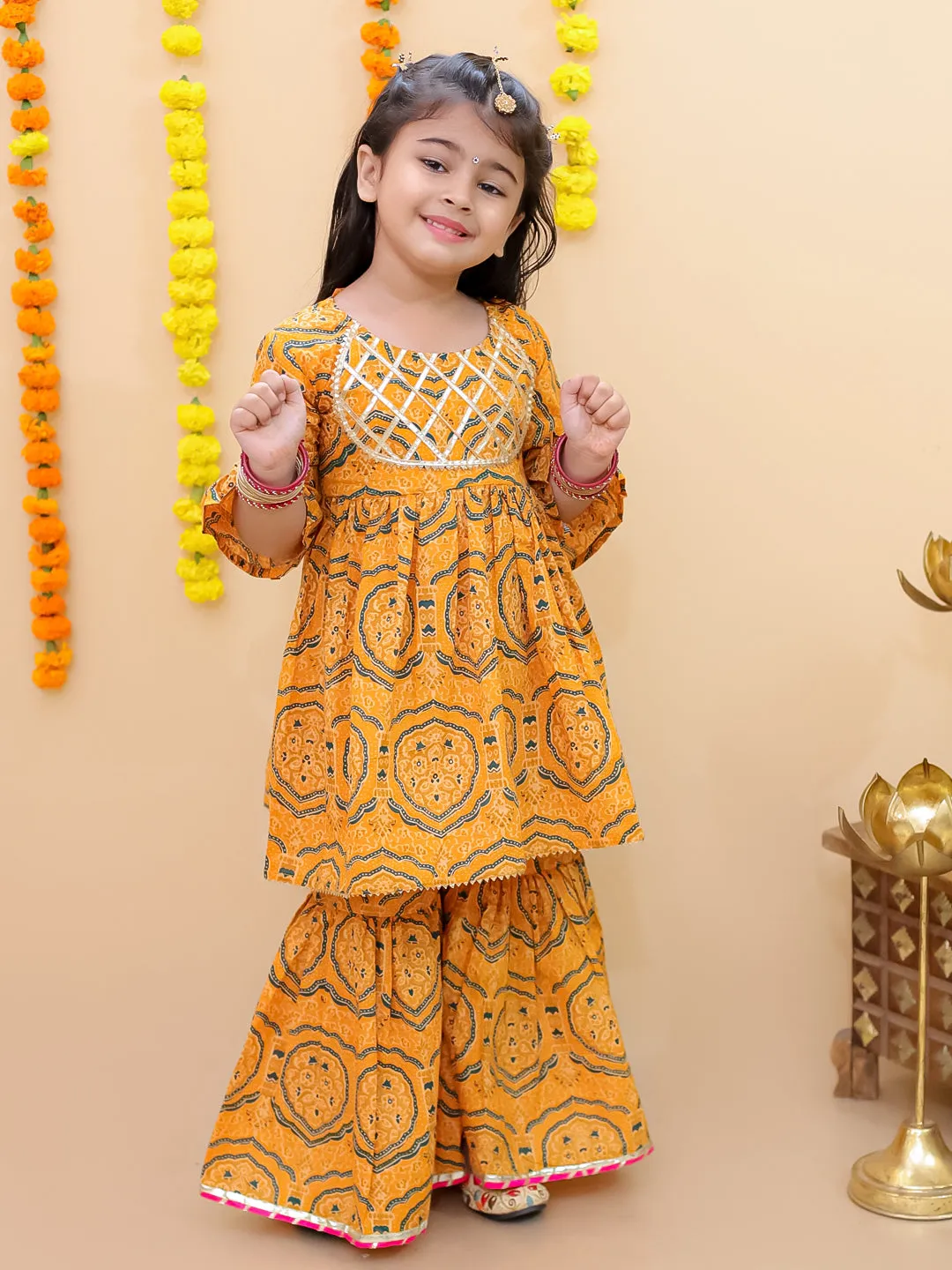 Marigold Mosaic Girls Anarkali Sharara Set