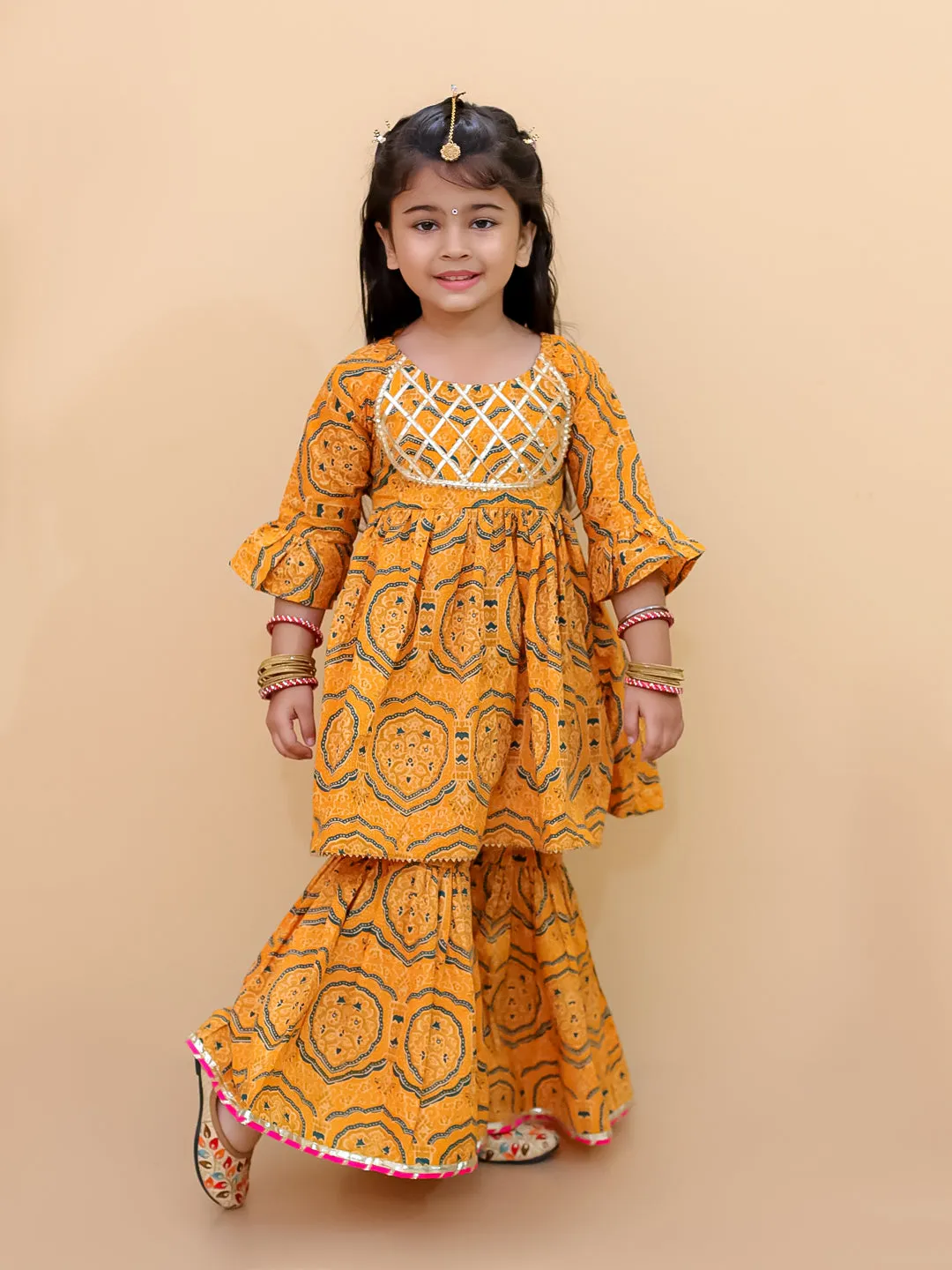 Marigold Mosaic Girls Anarkali Sharara Set