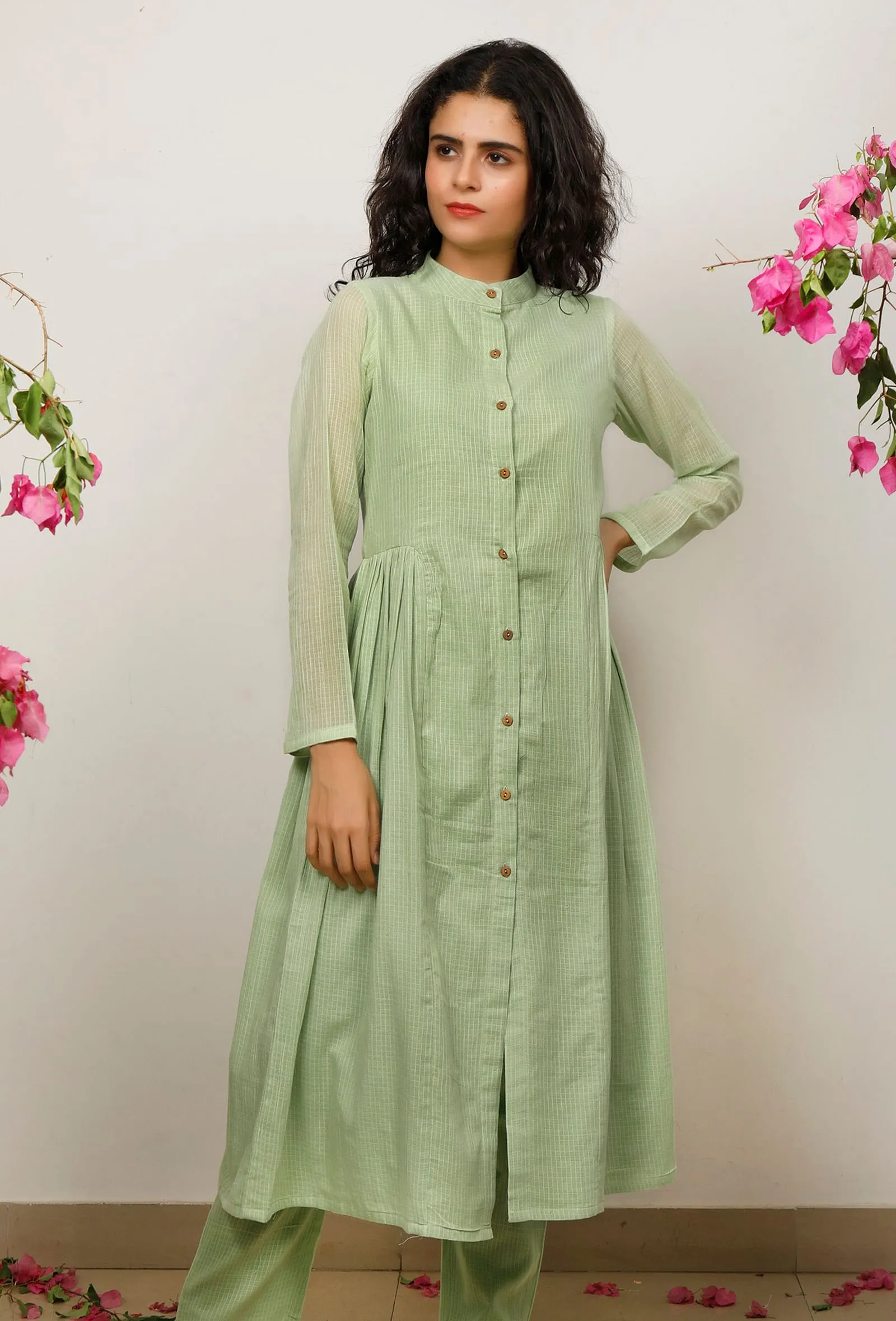 Mint Green Cotton Kota  Kurta