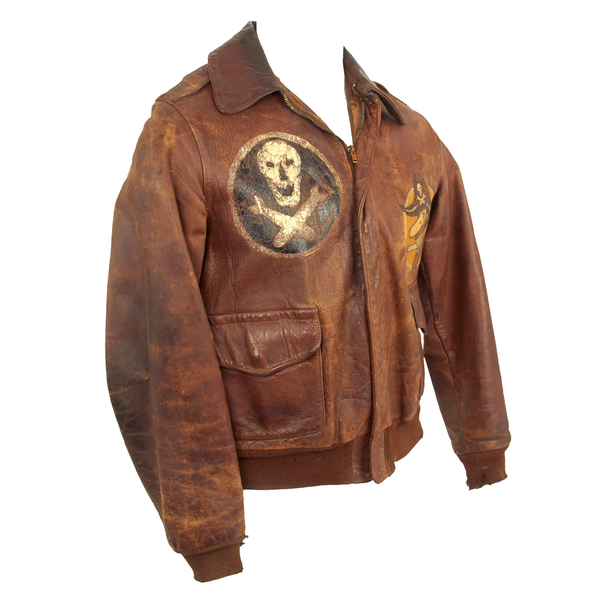 Original U.S. WWII 90th Bomb Group “Jolly Rogers” Painted A-2 Leather Flight Jacket