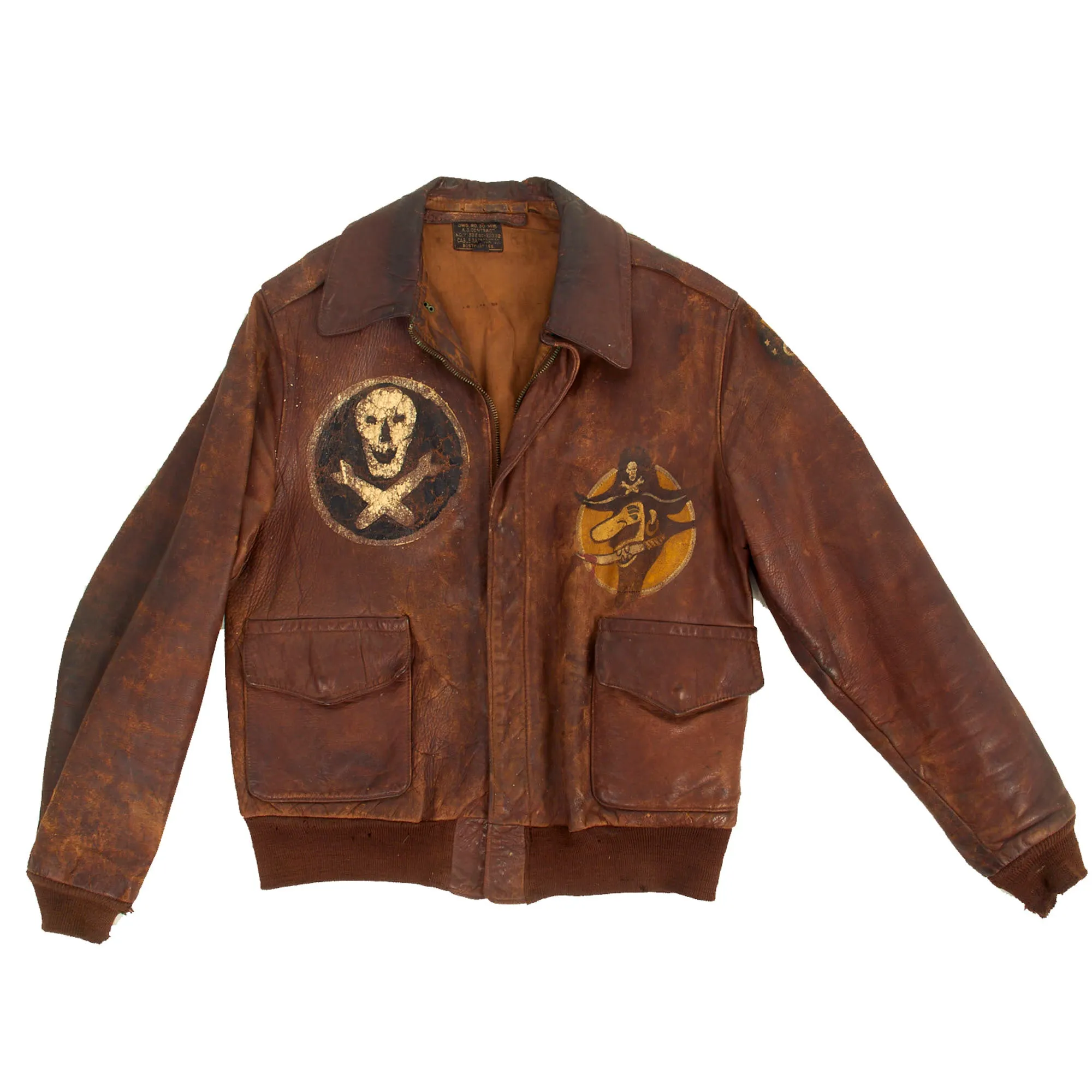 Original U.S. WWII 90th Bomb Group “Jolly Rogers” Painted A-2 Leather Flight Jacket