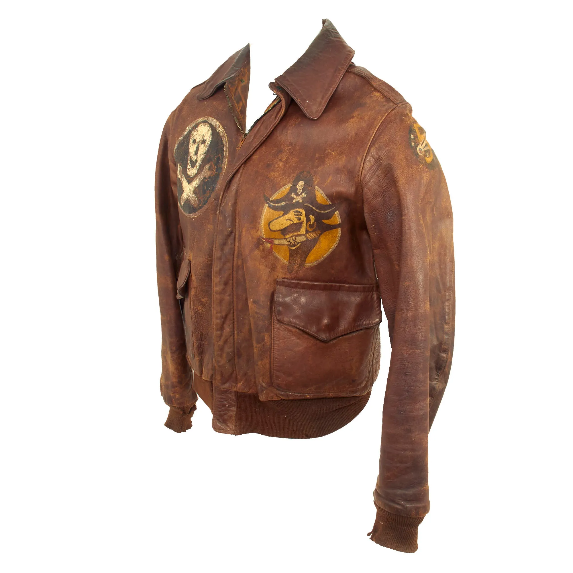 Original U.S. WWII 90th Bomb Group “Jolly Rogers” Painted A-2 Leather Flight Jacket