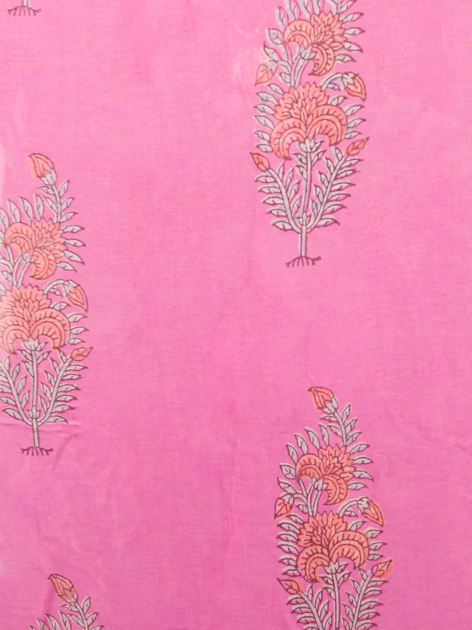 Pink Green Hand Block Printed Chiffon Saree with Zari Border - S031703436