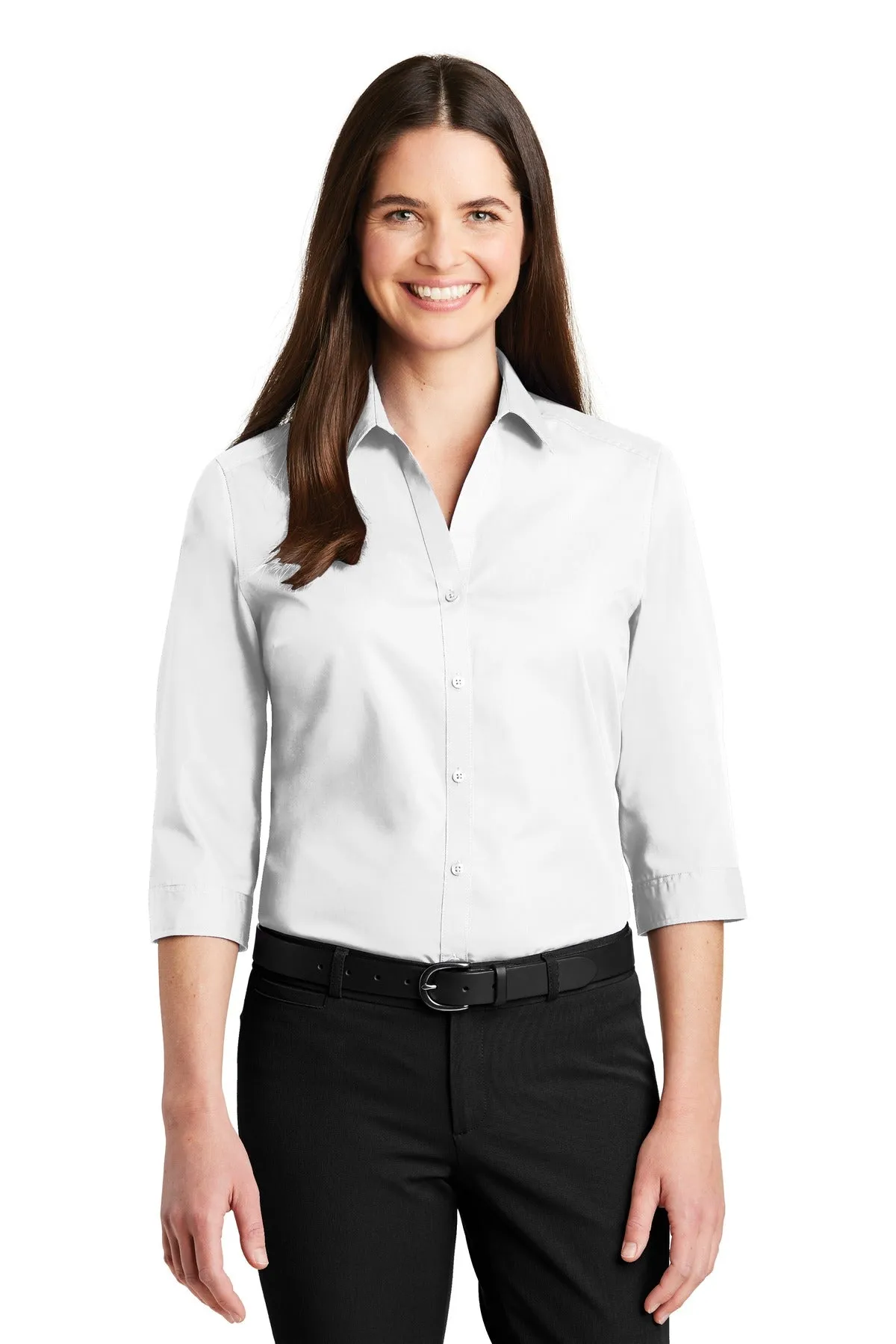 Port Authority® Ladies 3/4-Sleeve Carefree Poplin Shirt. LW102