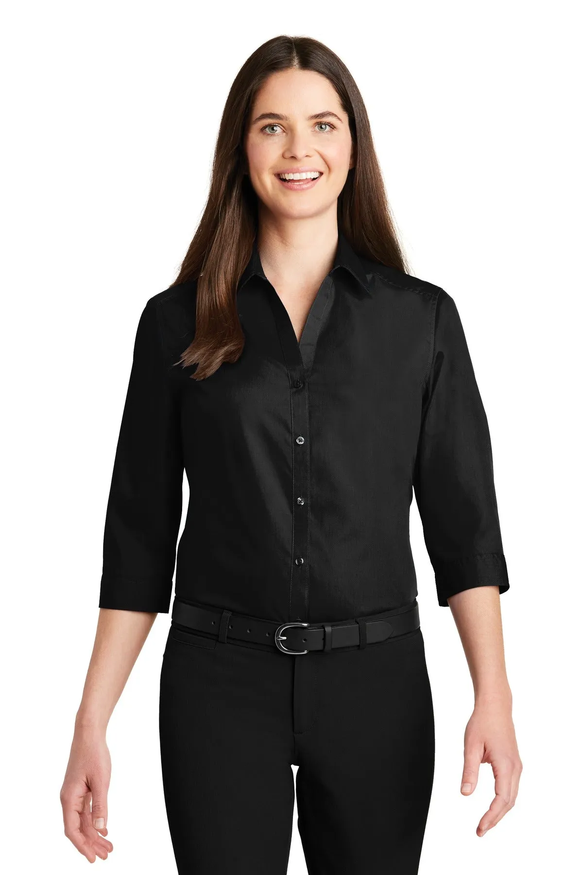 Port Authority® Ladies 3/4-Sleeve Carefree Poplin Shirt. LW102