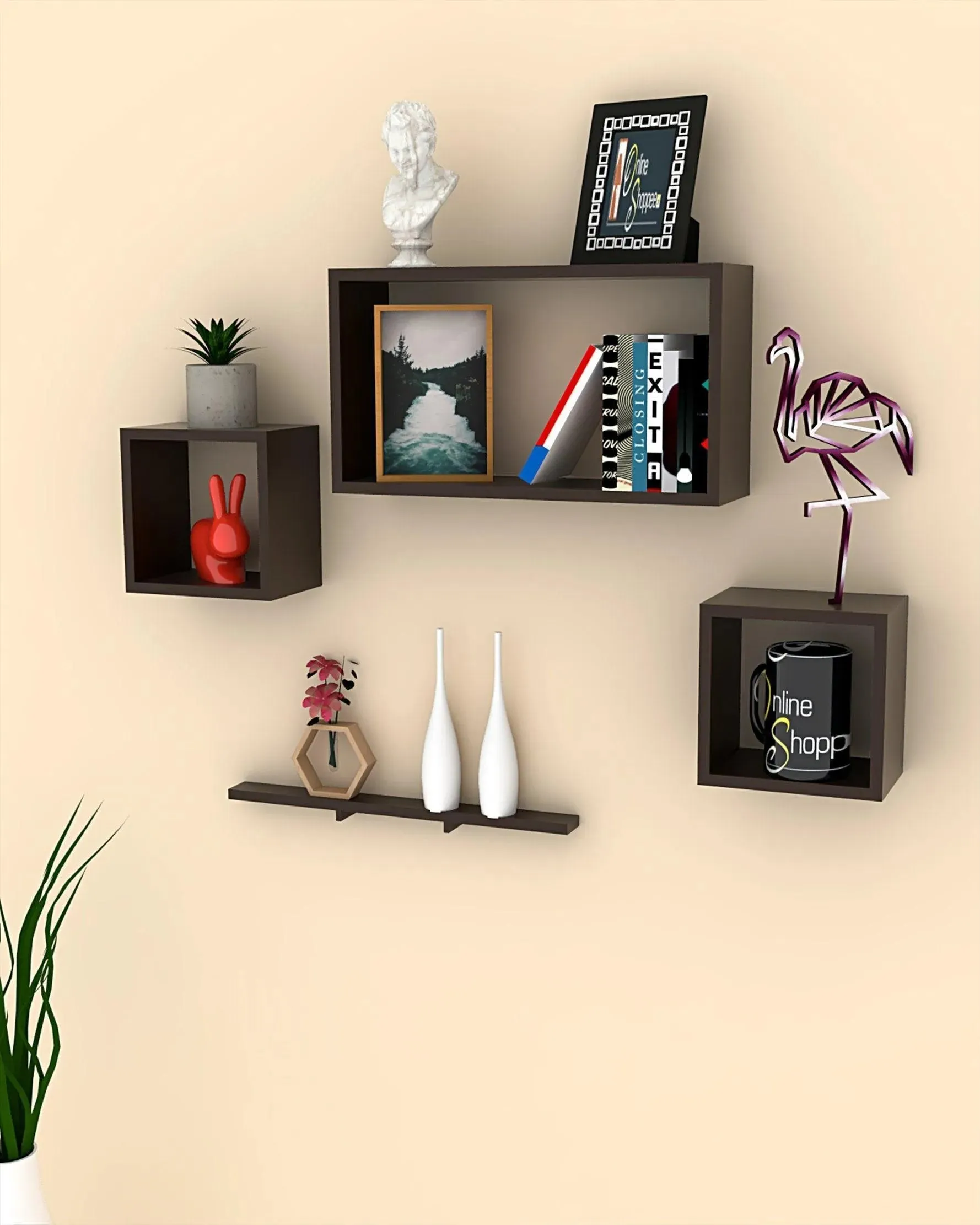 Rafuf Wooden Floating Wall Shelf with 4 Shelves