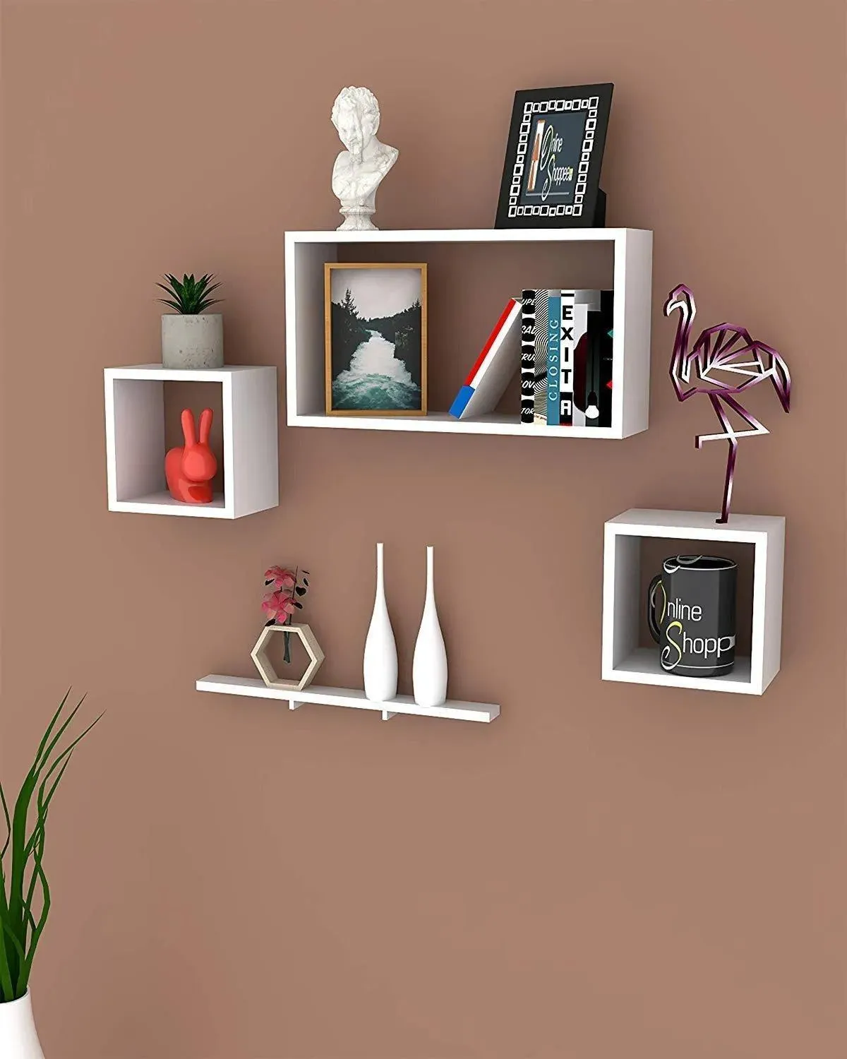 Rafuf Wooden Floating Wall Shelf with 4 Shelves