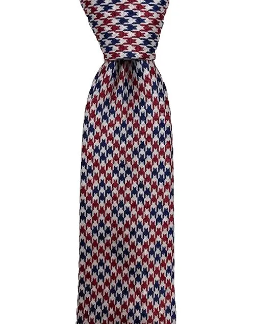 Red and Navy Blue Houndstooth Men's Tie