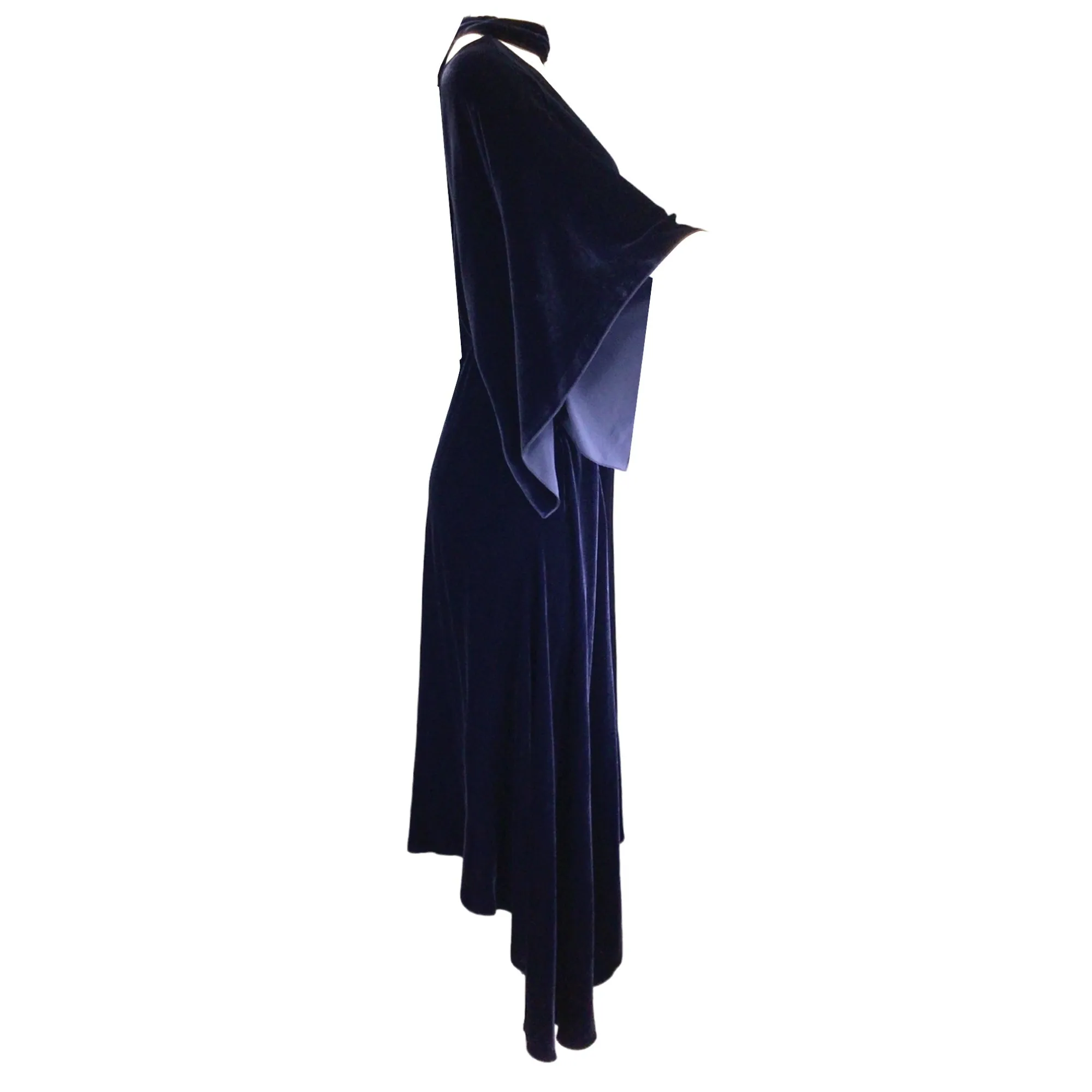 Roland Mouret Navy Blue Tie-Neck Velvet Meyers Dress