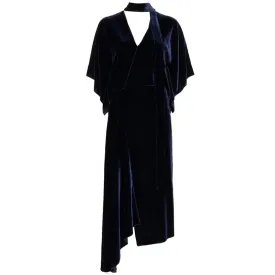 Roland Mouret Navy Blue Tie-Neck Velvet Meyers Dress