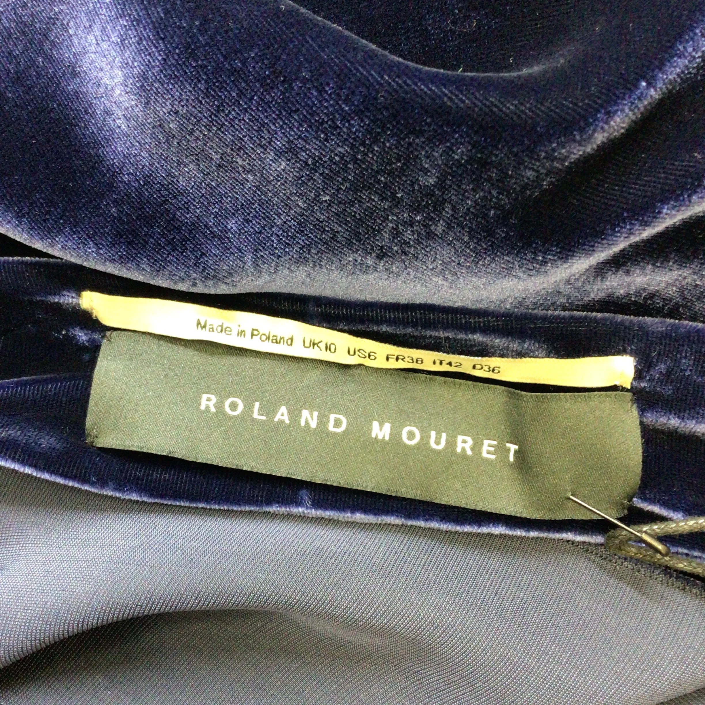 Roland Mouret Navy Blue Tie-Neck Velvet Meyers Dress