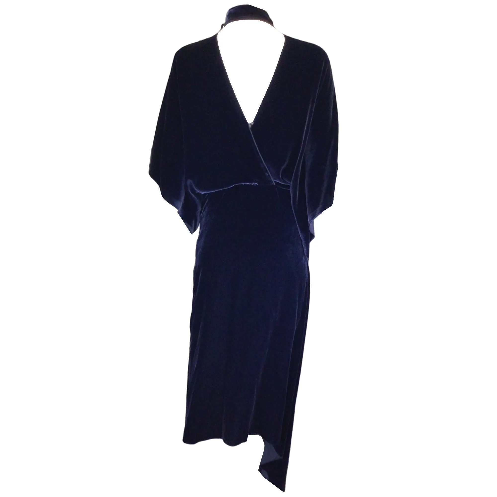 Roland Mouret Navy Blue Tie-Neck Velvet Meyers Dress