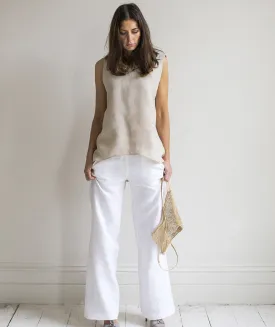 SAMPLE SALE<br>White Linen Wide Leg Trousers<br>Size 8