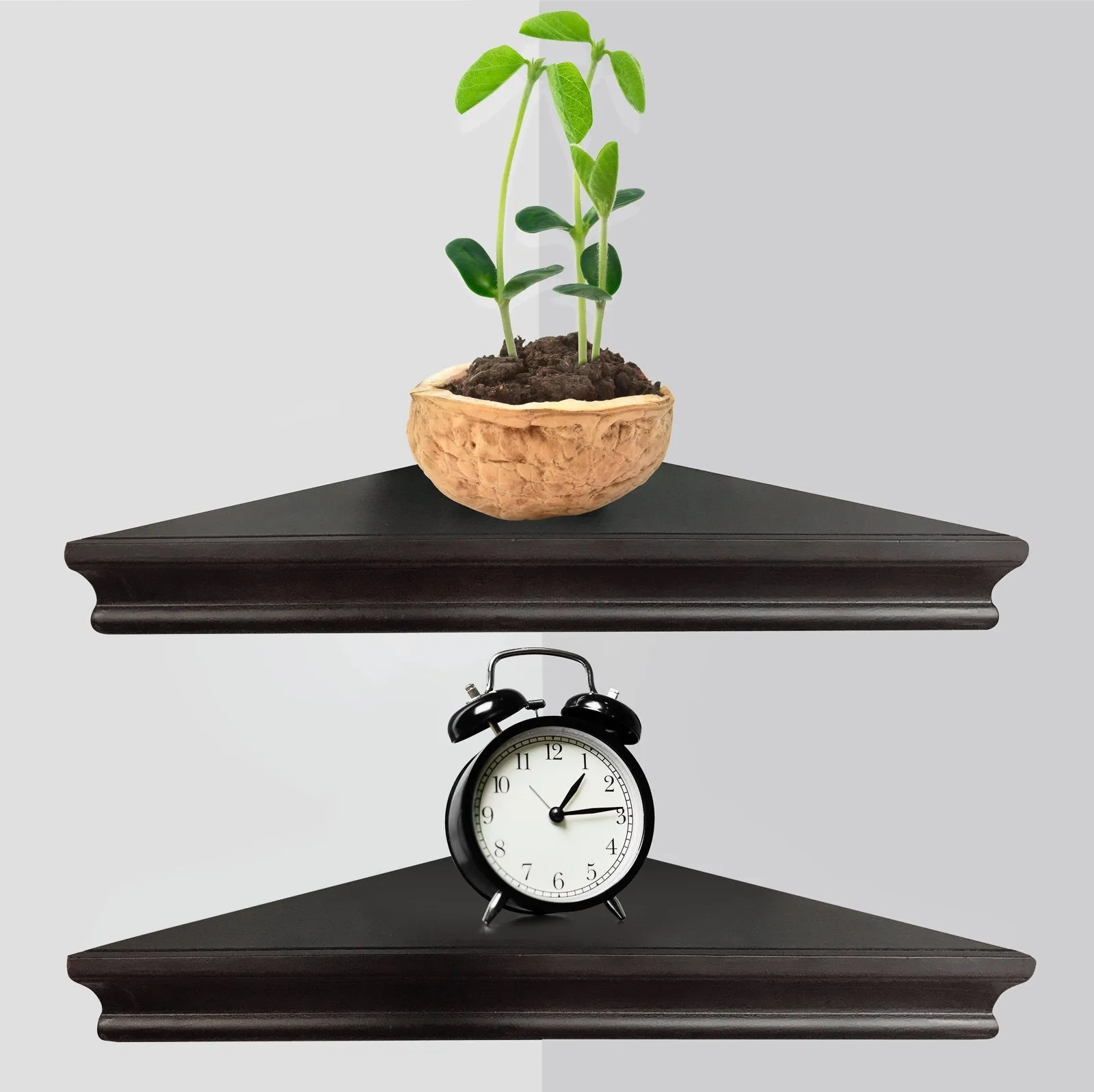 Set Of 2 Corner Floating Shelves With Concealed Hardware- Espresso