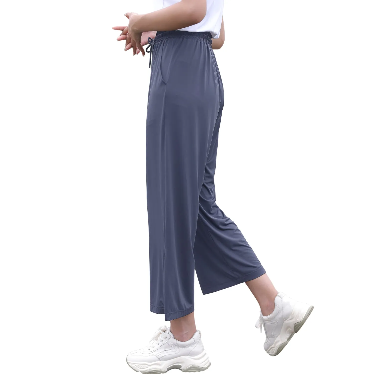 Sidiou Group Anniou UPF50  UV Protection Wide Leg Cropped Trousers Women Summer Quick Dry Pants Lightweight Loose Elastic Ice Silk Wide Leg Pants