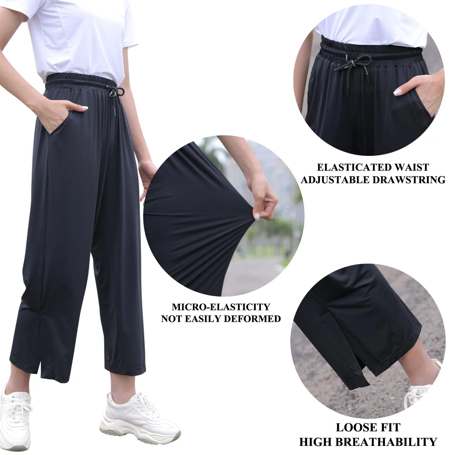 Sidiou Group Anniou UPF50  UV Protection Wide Leg Cropped Trousers Women Summer Quick Dry Pants Lightweight Loose Elastic Ice Silk Wide Leg Pants