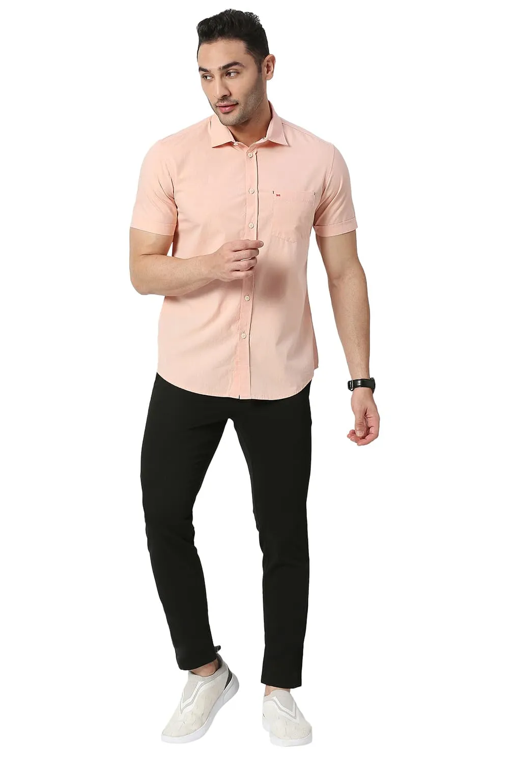 Slim Fit Cotton Fil-a-fil Halfsleeves Shirt