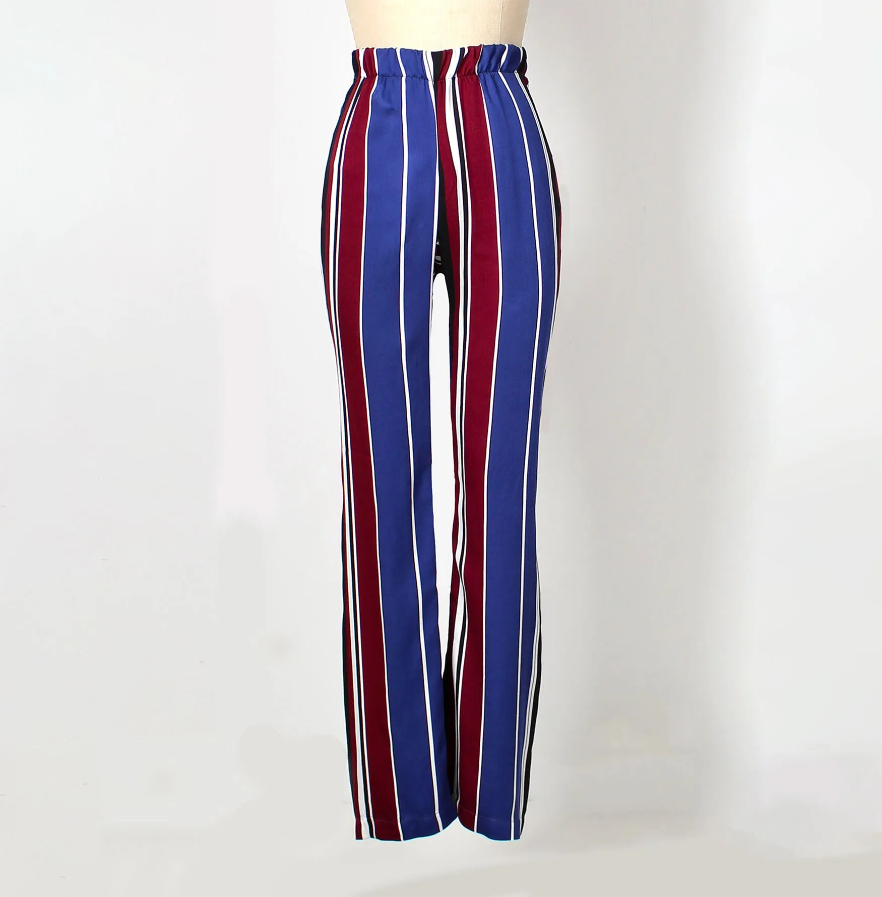 Striped Seamless Back Elastic Waist Flowy Pant