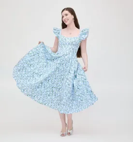 The Daphne Dress - Blue Basketweave Vine