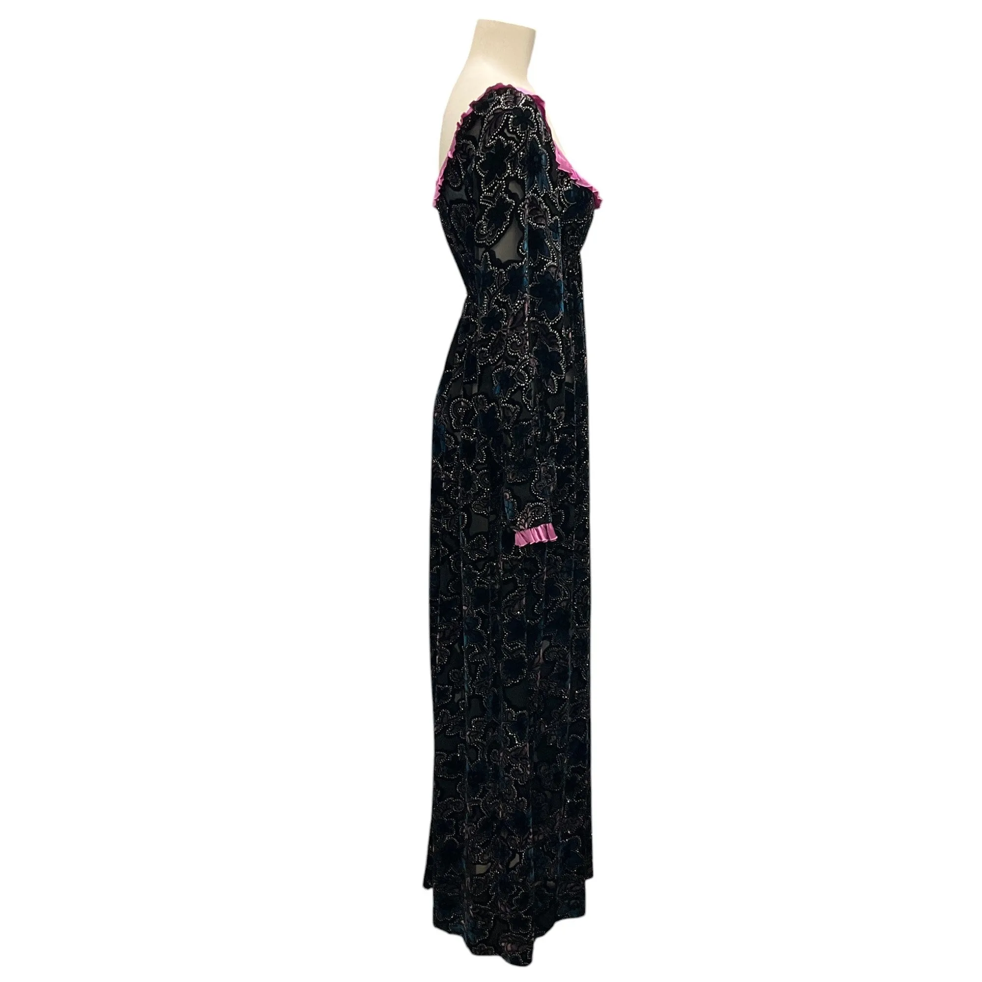 Tracy Feith Black / Pink / Blue / Silver Metallic Long Sleeved Velvet Maxi Dress