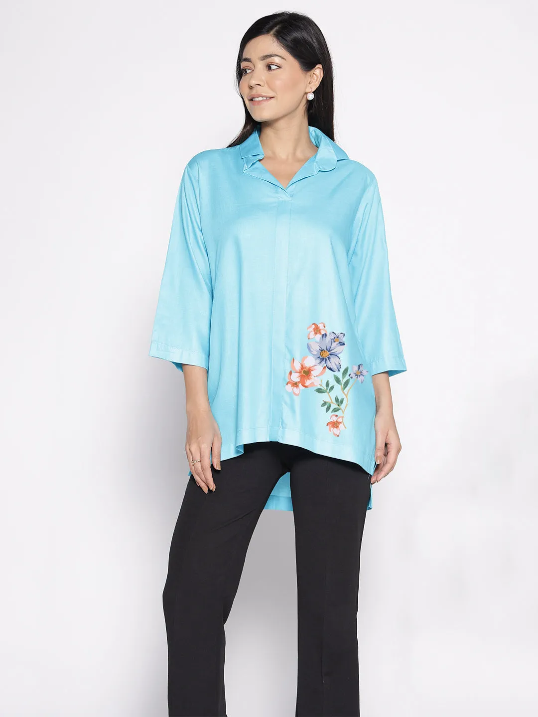 Turquoise Rayon ShirtTop - Astilbe