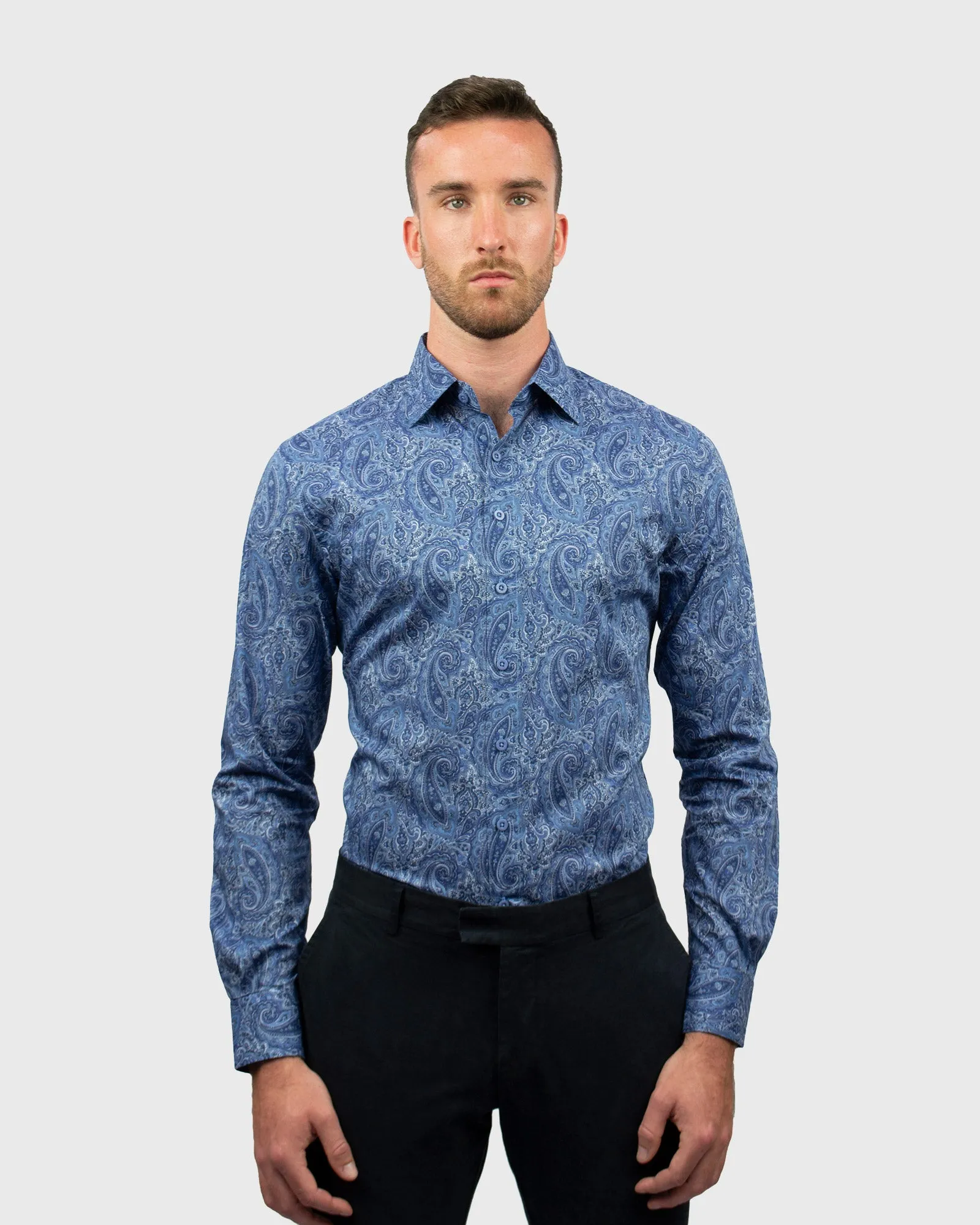 VINCENT & FRANKS S183636015F BLUE PAISLEY LIBERTY PRINT SLIM SC SHIRT