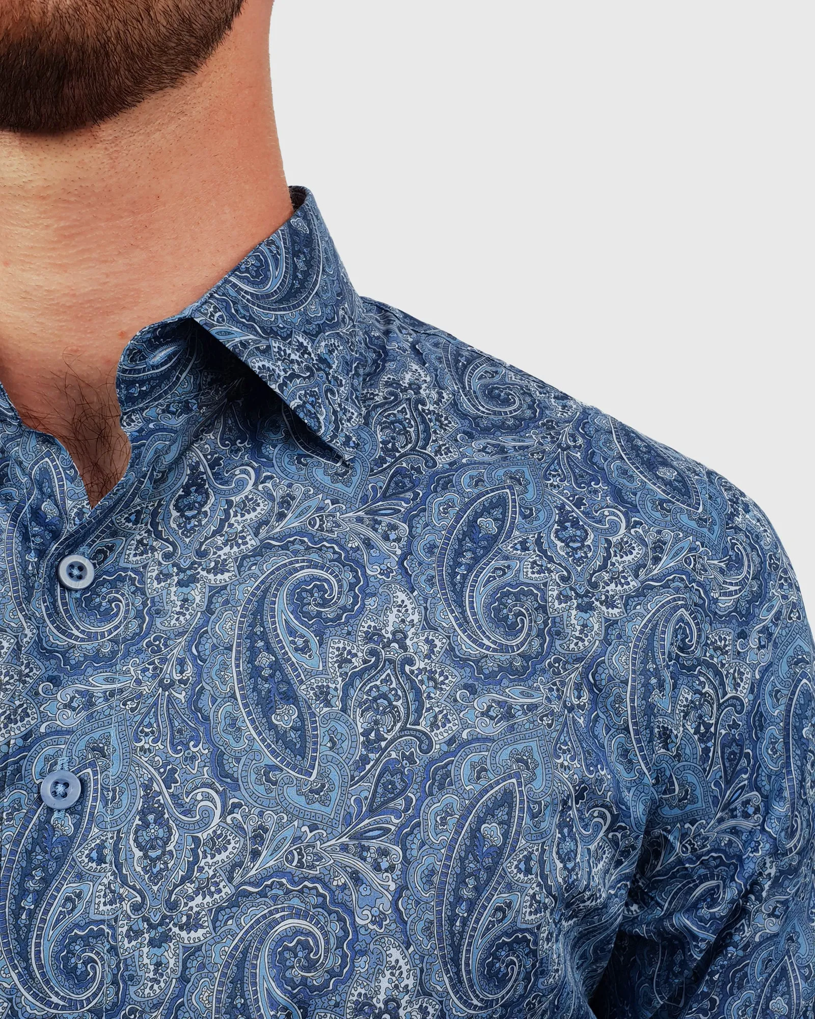 VINCENT & FRANKS S183636015F BLUE PAISLEY LIBERTY PRINT SLIM SC SHIRT