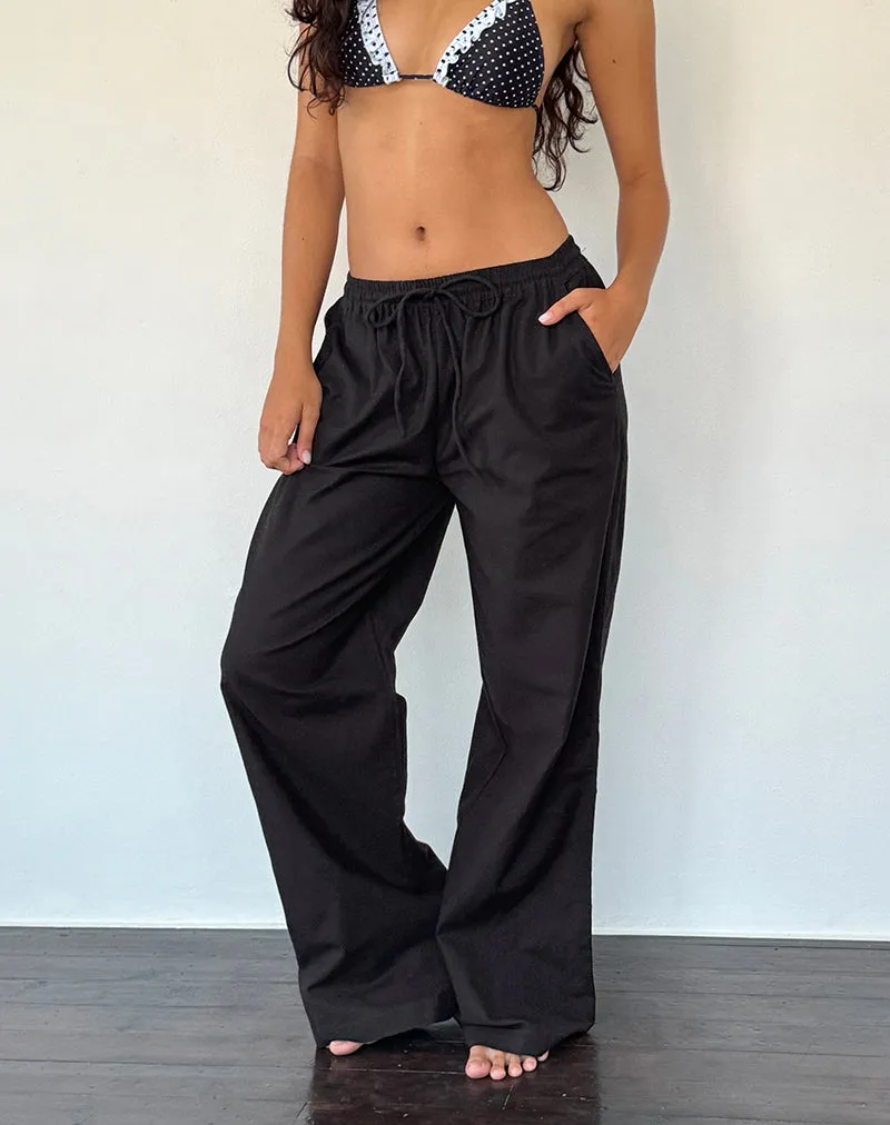 Wasic Wide Leg Linen Trouser in Black