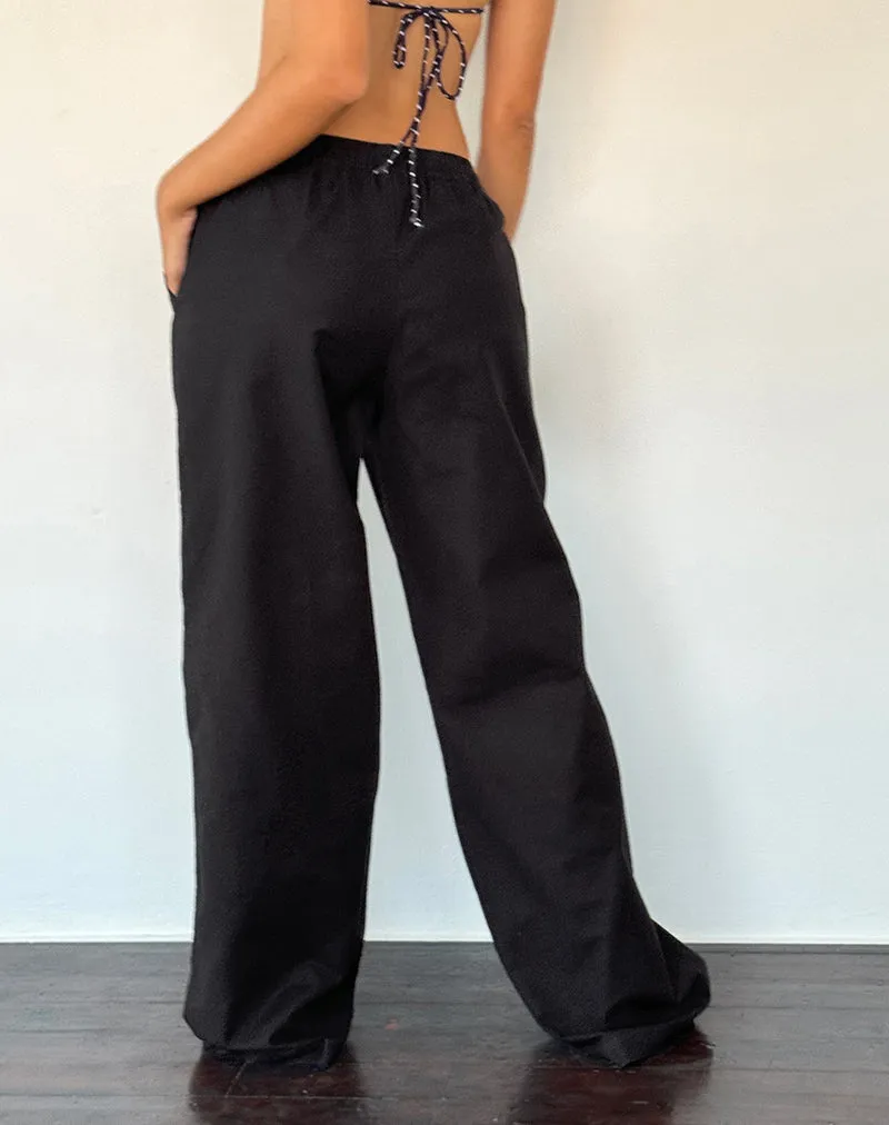 Wasic Wide Leg Linen Trouser in Black